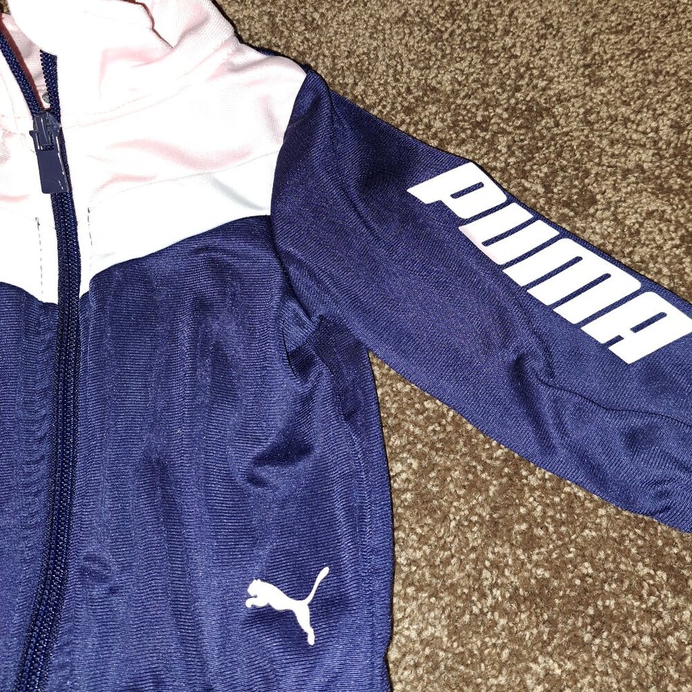 Puma Baby Girls' Tricot Track Jacket in Navy blue and Pale pink. - Picture 2 of 5
